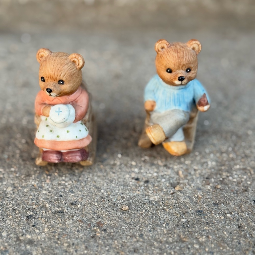 Vtg HOMCO‎ Teddy Bears Mama & Papa Bear Figurines Grannycore Teddy Decor